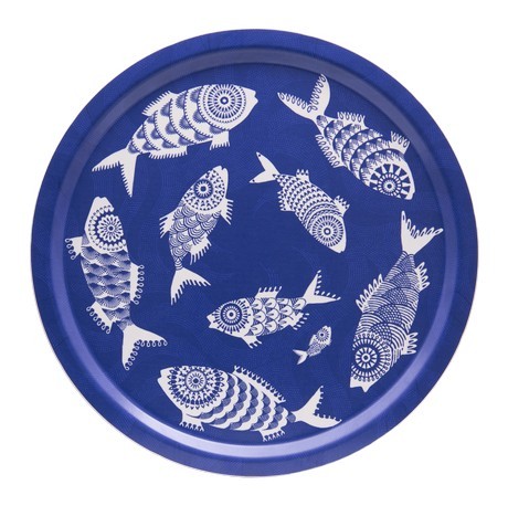 Buy the Jamida Asta Barrington Shoal of Fish Blue Round Tray 39cm online at smithsofloughton.com