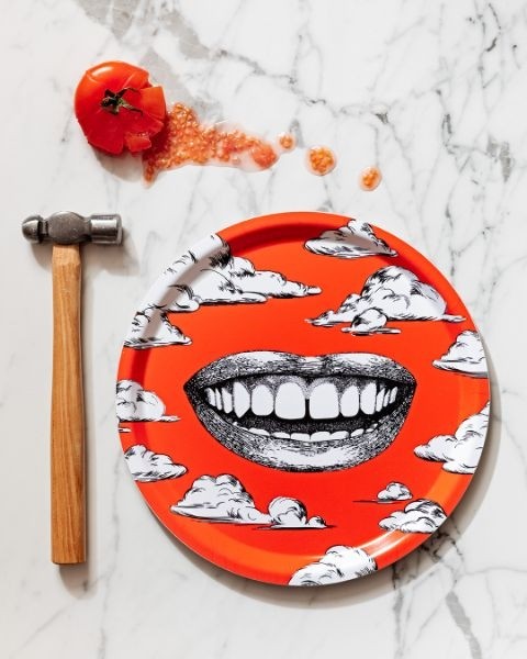 Buy the Jamida Michael Angove Fabulous Smile Round Red Tray 31cm online at smithsofloughton.com
