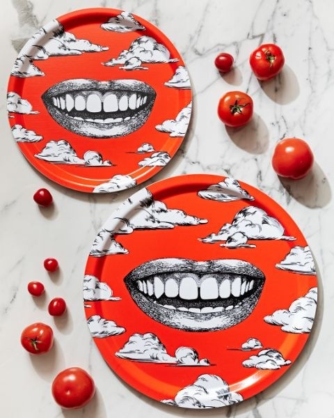 Buy the Jamida Michael Angove Fabulous Smile Round Red Tray 39cm online at smithsofloughton.com