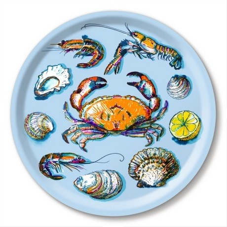 Buy the Jamida Michael Angove Seafood Sky Blue Round Tray online at smithsofloughton.com
