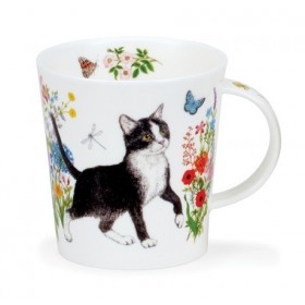 Dunoon Lomond Mug Floral Black and White Cats 320ml