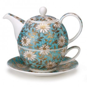 Dunoon Nuovo Teal Tea For One Teapot And Cup And Saucer
