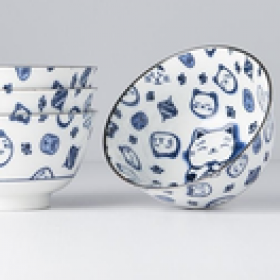 Made In Japan Maneki Blue Cat Bowl Set 13cm